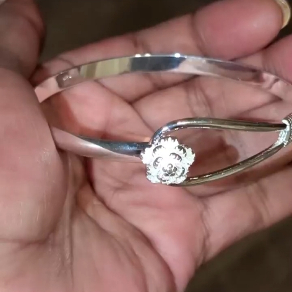 Ladies Elegant Womens 925 Sterling Silver Floral Bracelet